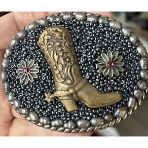 Cute As A‎ Buckle Artisan Cowboy Boot Beaded Belt Buckle